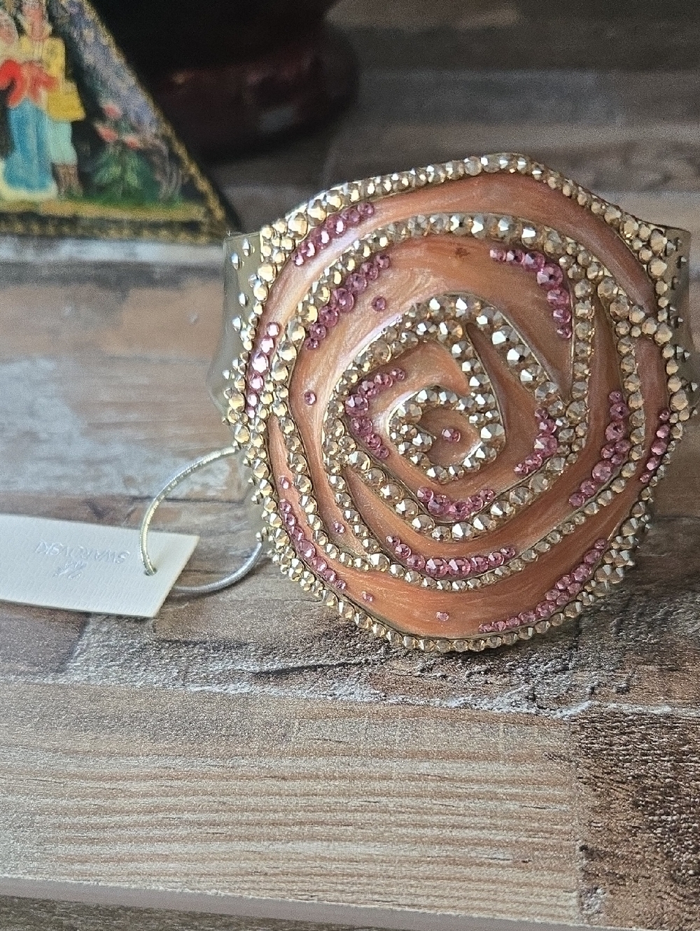 Swarovski Gold-Tone Pink Crystal Rosette Cuff Bracelet